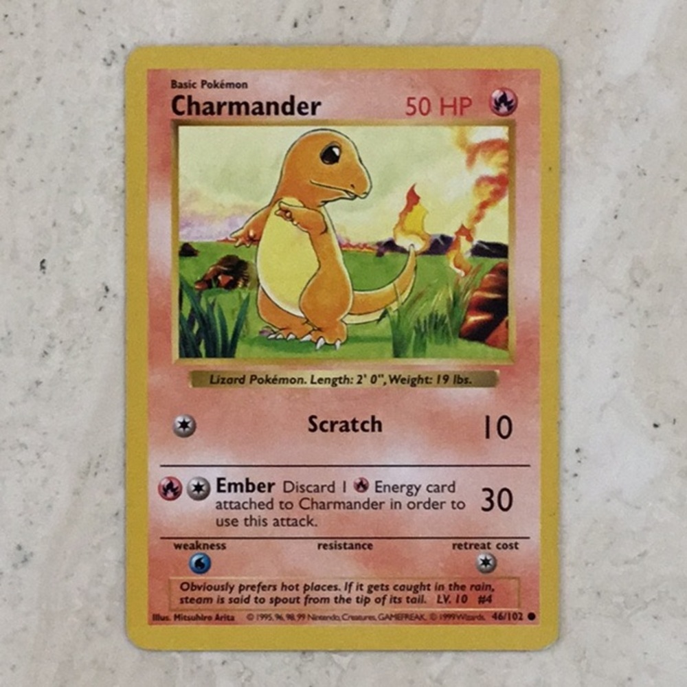 Pokemon Charmander Shadowless 1999 Pokemon 46/102 Base Set Card TCG #46